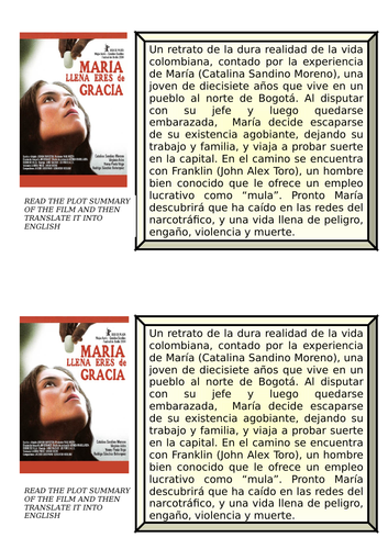 MARÍA LLENA ERES DE GRACIA THREE A LEVEL LANGUAGE TASKS Teaching