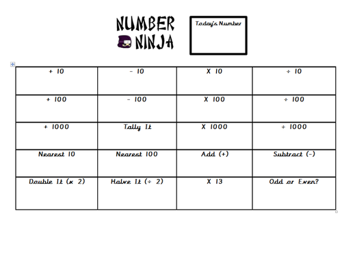 number ninja mental warm up teaching resources