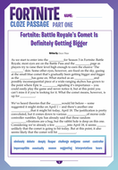 fortnite battle royale comet cloze activity - fortnite reading comprehension free