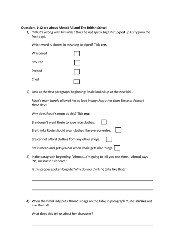 ks2 year 6 sats reading comprehension sample teaching resources