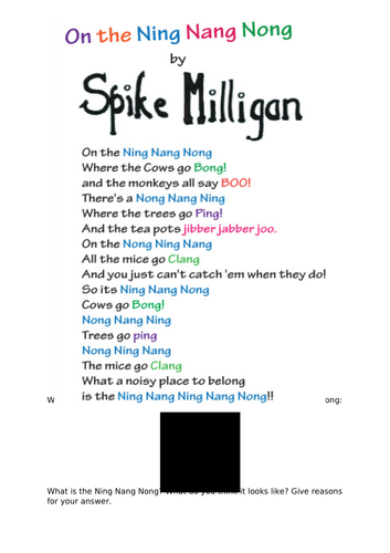 Year 5 Guided Reading Inference Activity: The Ning Nang Nong by Spike