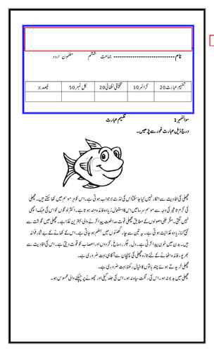 urdu exam paper level 6 5 sections comprehension creative writing grammar teaching resources