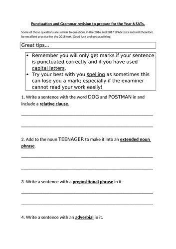 Year 6 Grammar and punctuation worksheet pack Teaching Resources