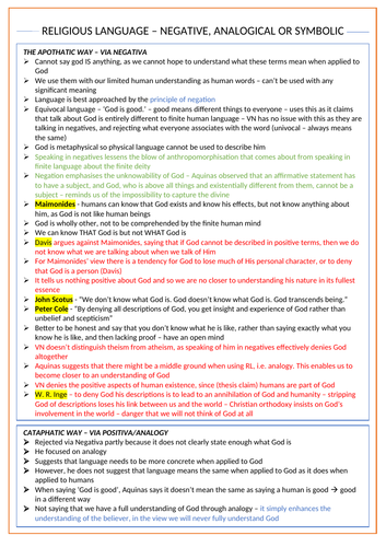 Religious Language - Negative, Analogical and Symbolic - OCR Religious Studies A Level