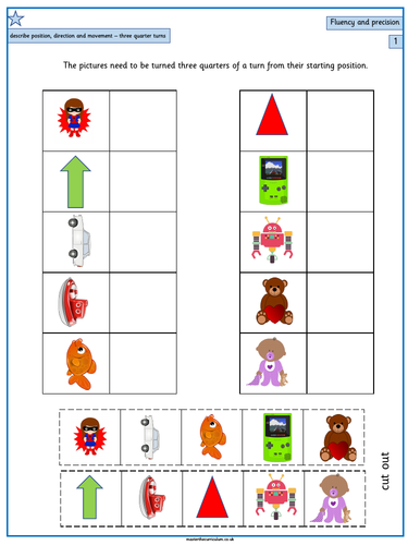 year 1 position and direction differentiated worksheets