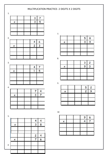 long multiplication worksheet teaching resources