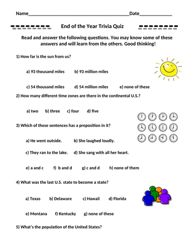 End of the Year Trivia Quiz - 36 Questions All Subjects Included ...