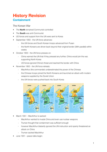 CAMBRIDGE IGCSE History - Containment of Communism 1950-70 notes