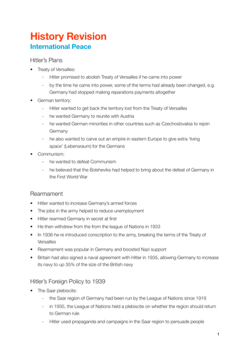 CAMBRIDGE IGCSE History - International Peace 1930s notes