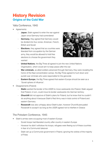 CAMBRIDGE IGCSE History - Cold War notes