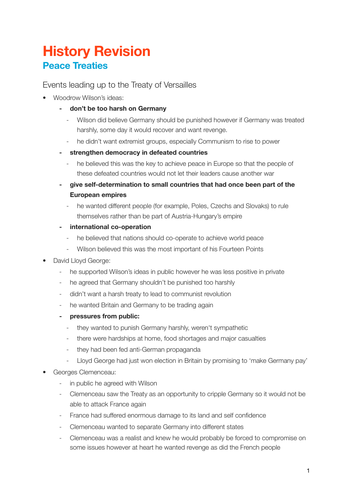 CAMBRIDGE IGCSE History - Peace Treaties notes