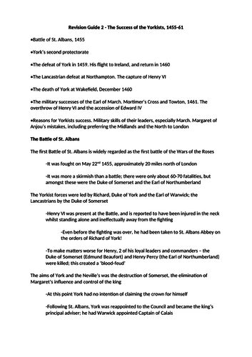 Wars of the Roses - 4 Part revision guide | Teaching Resources