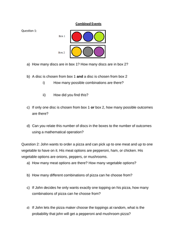 Combined Events: Probability Worksheet | Teaching Resources