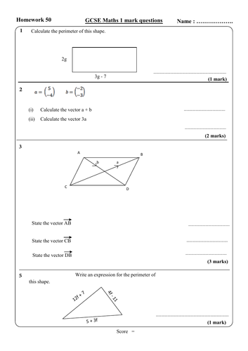 10 GCSE Maths Foundation Homework Revision (9-1) Part 5 -Includes all ...