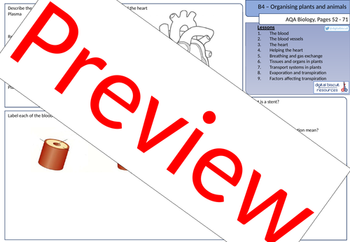 New AQA (2016) Biology B4 Organising Animals and Plants - Revision ...