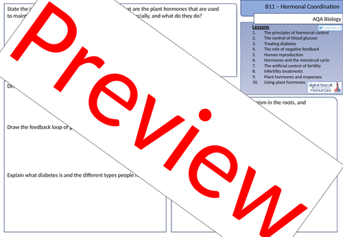 New AQA (2016) Biology B11 Hormonal Coordination - Revision Sheet