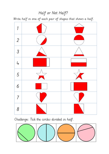 Year 1 Find a Half (Identifying Shapes Split in Half) | Teaching Resources