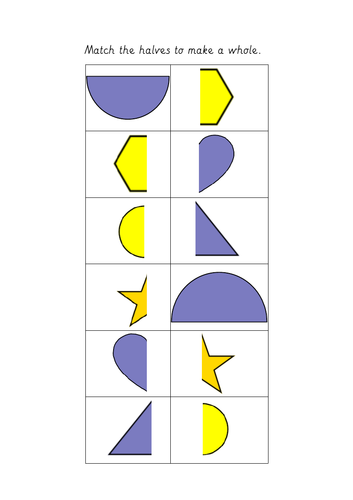 Year 1 Find a Half (Identifying Shapes Split in Half) | Teaching Resources