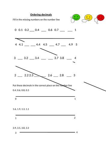 Ordering decimals numberline (Tenths)