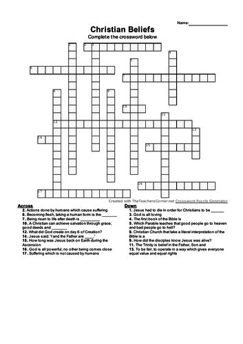 Christian Beliefs Crossword AQA Teaching Resources