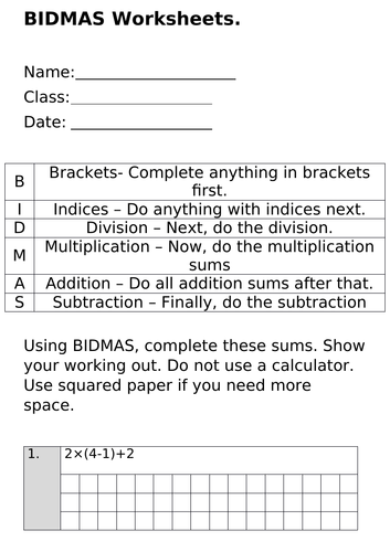 bidmas worksheets editable teaching resources