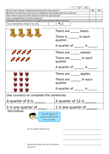 Y1 maths mastery planning and resources for White Rose Maths Summer Block 2 Fractions week 2