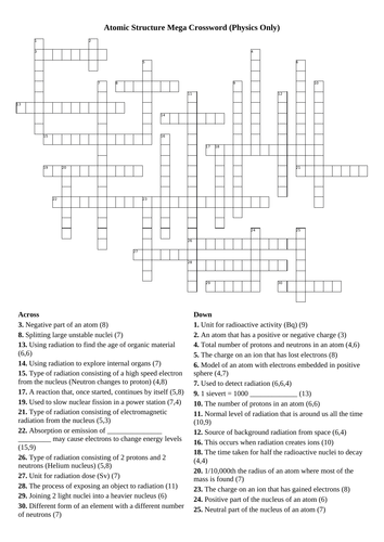 AQA Physics Atomic Structure Revision Crossword