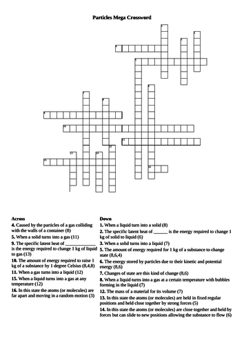 AQA Physics Particles Revision Crossword