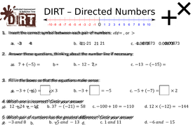 directed numbers scaffolded revision dirt task teaching resources