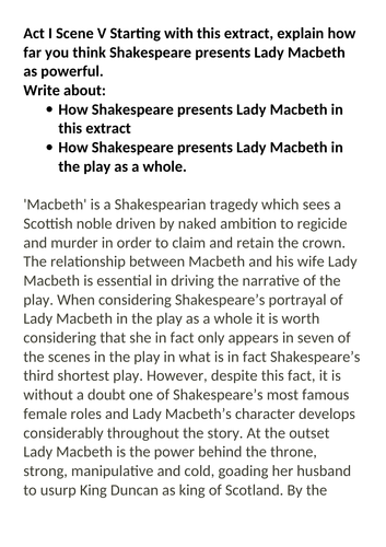 Grade 9 exemplar Macbeth essay Lady Macbeth powerful