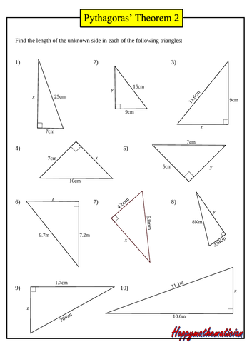 Pythagoras Theorem - 3 Basic Worksheets, 30 questions + Answers ...