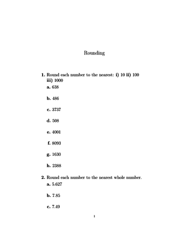 Rounding worksheet no 2 (with solutions) | Teaching Resources