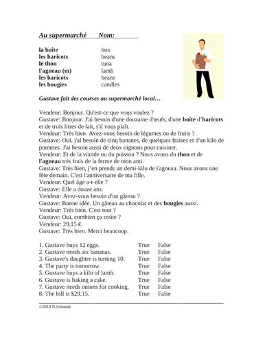Au ܱé Lecture en Français: Supermarket French Reading (Nourriture)