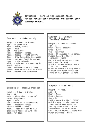 Reading Comprehension Skills - Mystery Game | Teaching Resources