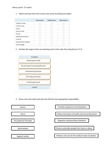 Level 3 BTEC Health and Social Care EXAM Unit 1 REVISION QUIZ 1 WITH ...