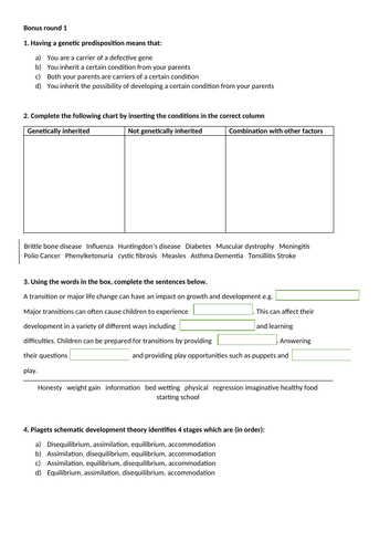 Level 3 BTEC Health and Social Care EXAM Unit 1 REVISION QUIZ 1 WITH ...