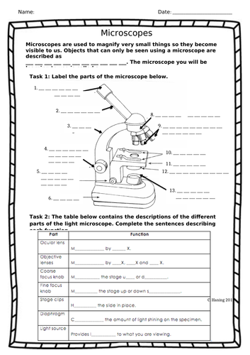 Parts of a microscope worksheet | Teaching Resources