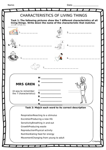 Characteristics Of Living Things Worksheet Pdf 8410