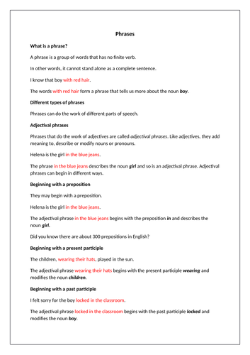 Adjectival Phrases  Teaching Resources