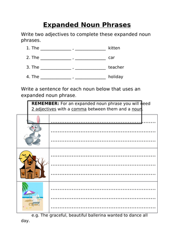 expanded noun phrases year 5 homework