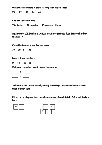 Sats 2016 and 2017 KS1 reasoning questions | Teaching Resources