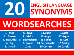 20 x Synonyms Wordsearch Puzzle Sheet Keywords Vocabulary ...