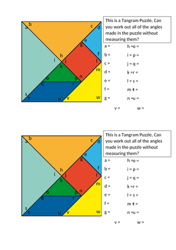 Angles in Triangles And Quadrilaterals Tangram Problem Solving