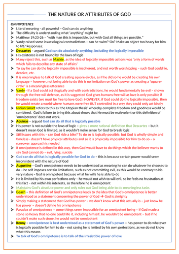 The Nature or Attributes of God - OCR Religious Studies A Level