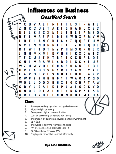 AQA GCSE Business (9-1) - Cross WordSearch - Influences on Business