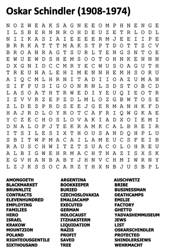 Oskar Schindler Word Search