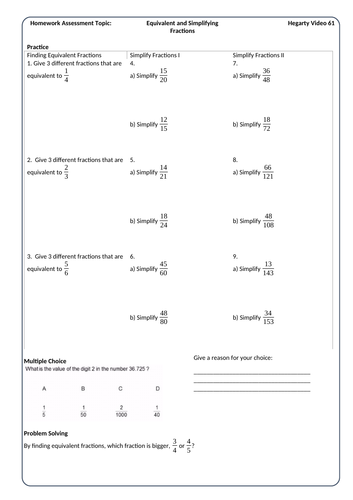 Simplify fractions homework picture