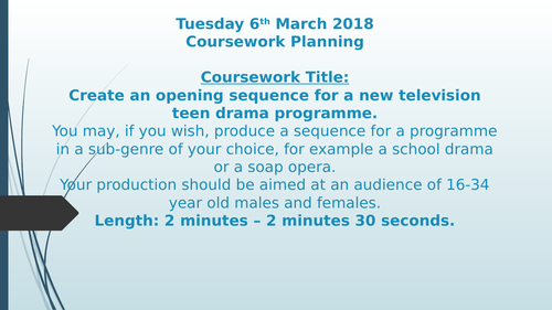 EDUQAS GCSE MEDIA STUDIES COMPONENT 3 COURSEWORK AUDIO VISUAL TEEN DRAMA PLANNING LESSON PACK