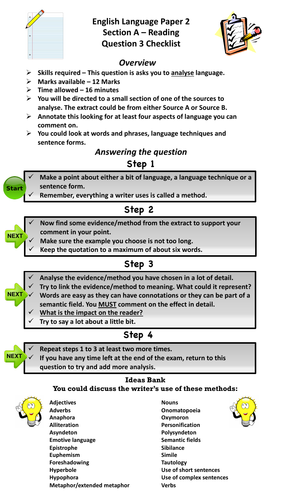 AQA ENGLISH LANGUAGE PAPER 2 - QUESTION 3 REVISION CHECKLIST