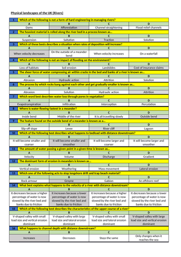 Multiple choice quiz for rivers